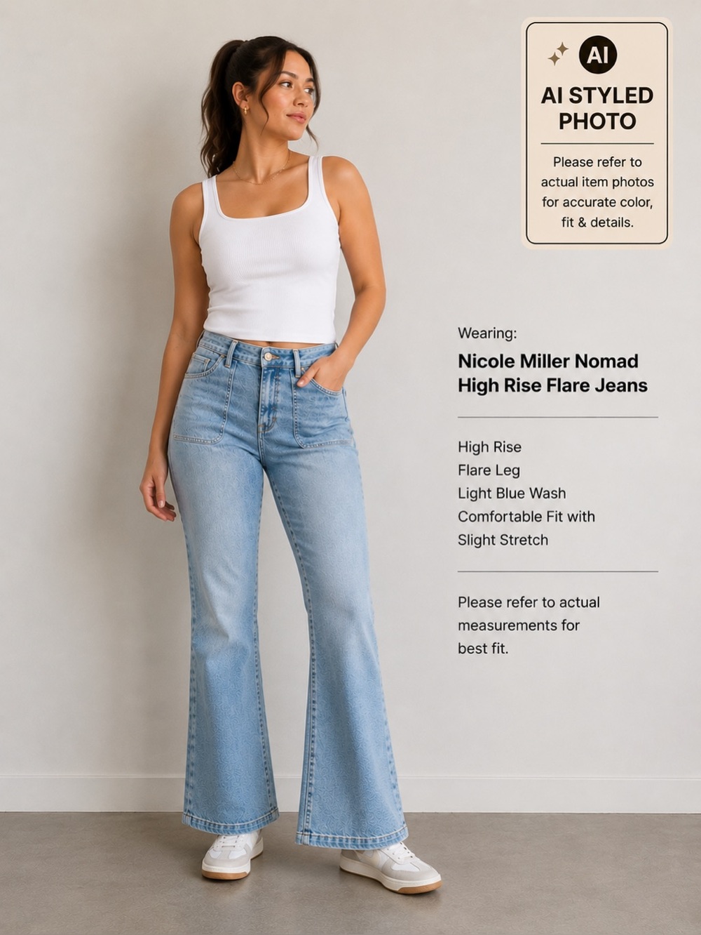 Nicole Miller Nomad High Rise Flare Jeans Size 10 Light Blue Wash
